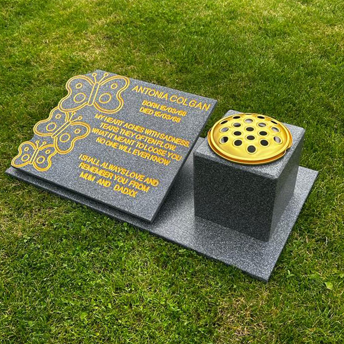 Fly By Butterfly Memorial Stone with Vase