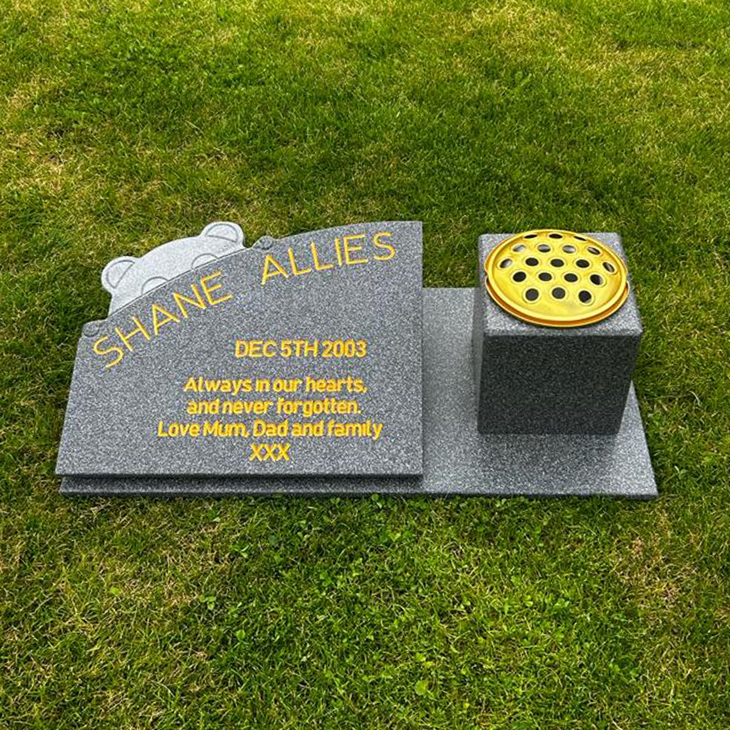 Teddy Bear Memorial Stone with Vase