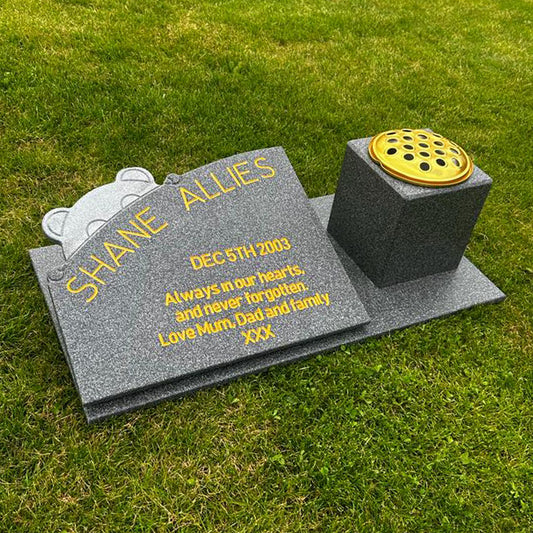 Teddy Bear Memorial Stone with Vase