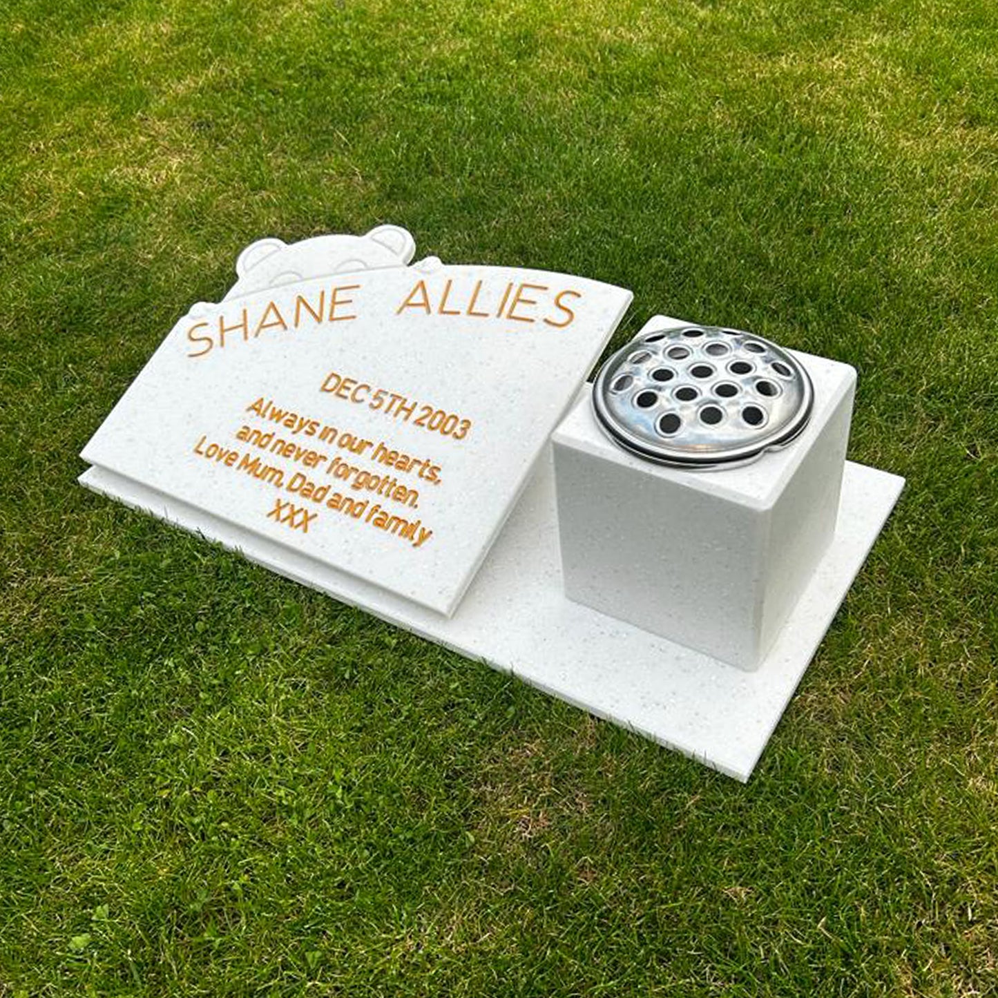 Teddy Bear Memorial Stone with Vase