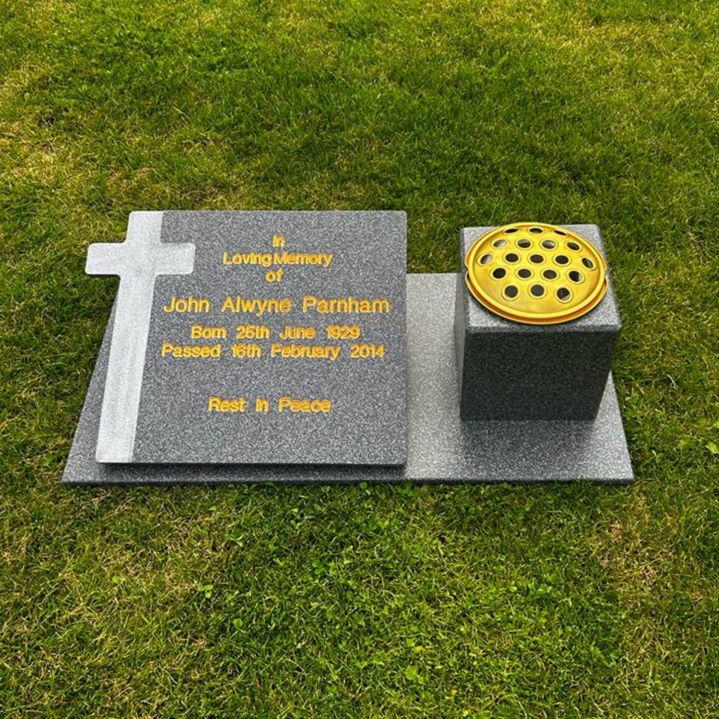 Cross Memorial Stone with Vase