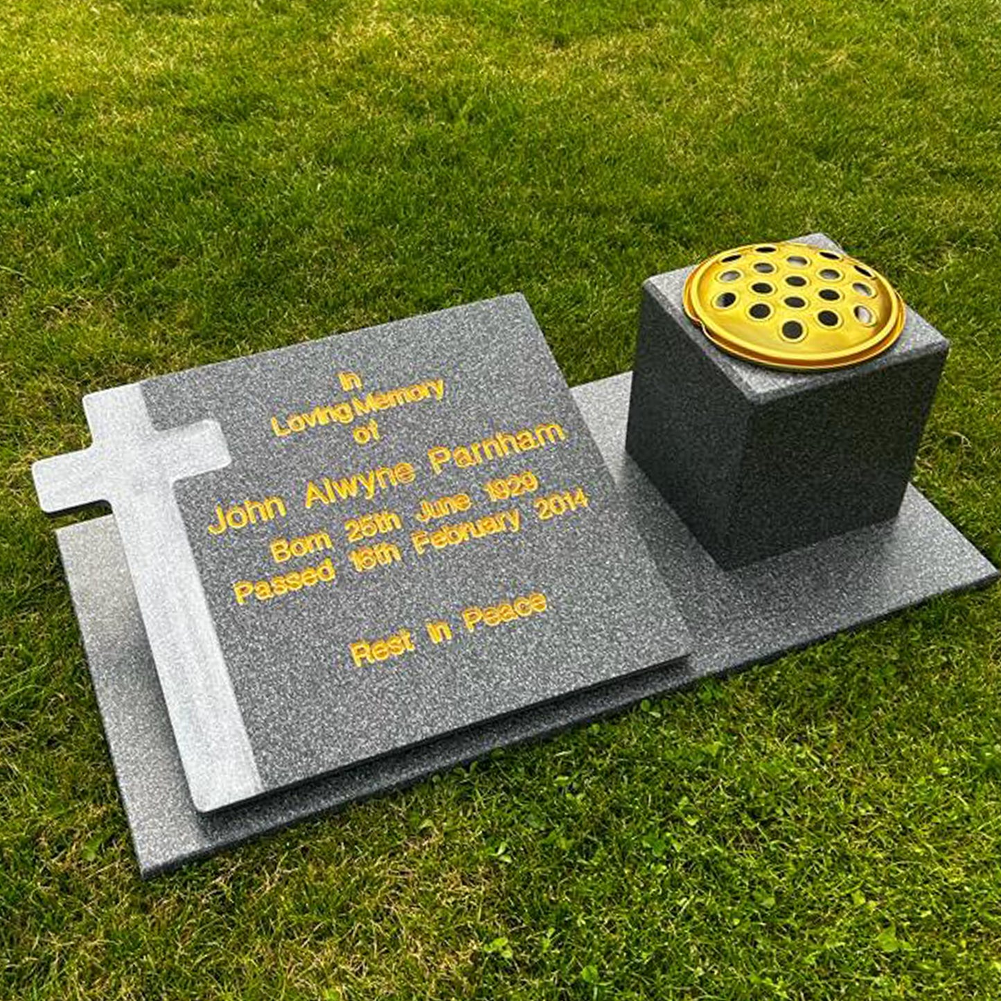 Cross Memorial Stone with Vase