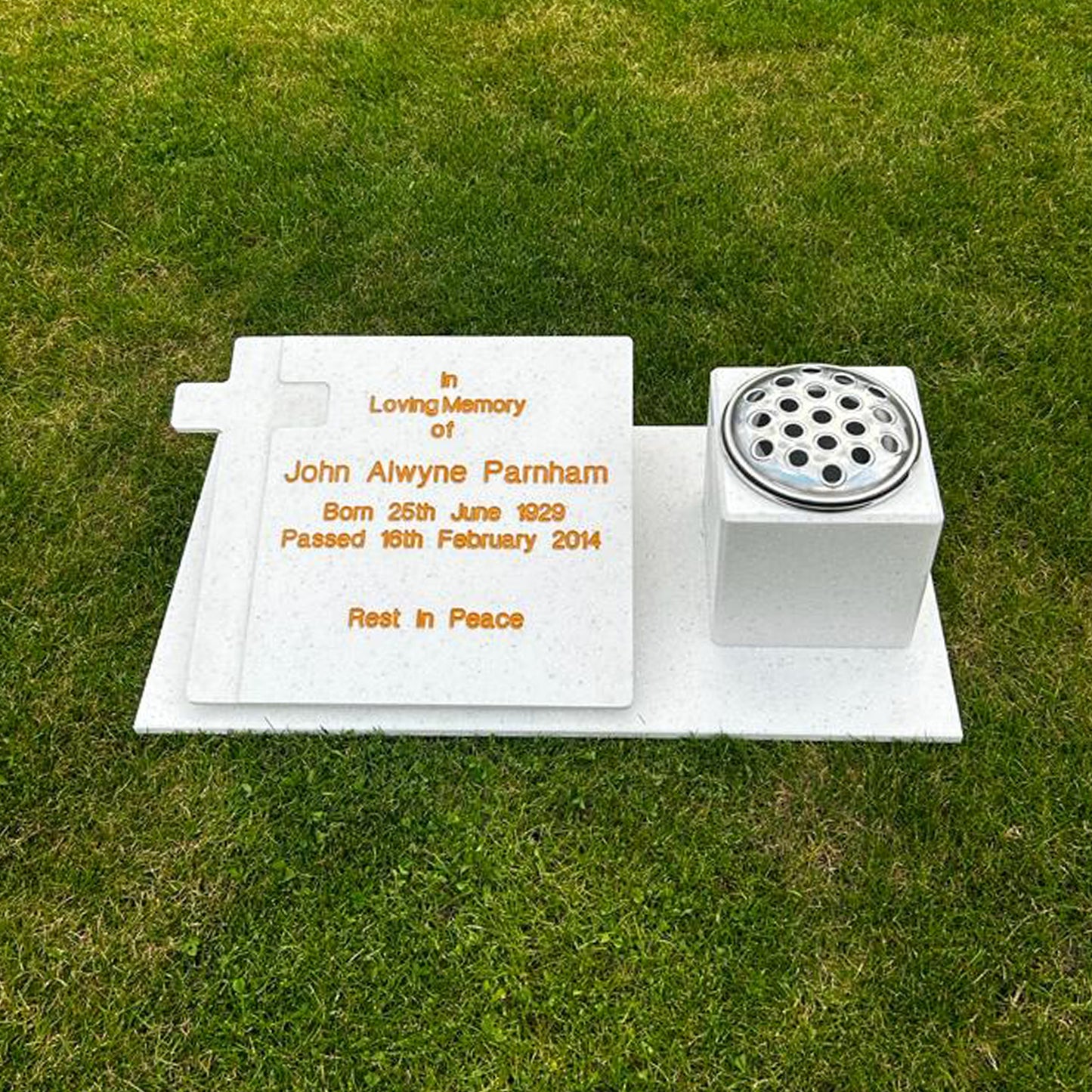 Cross Memorial Stone with Vase